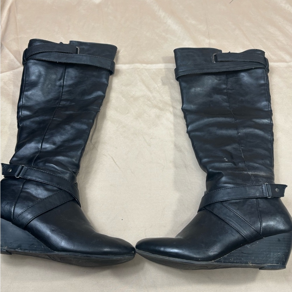 Black Leather Knee-High Boots